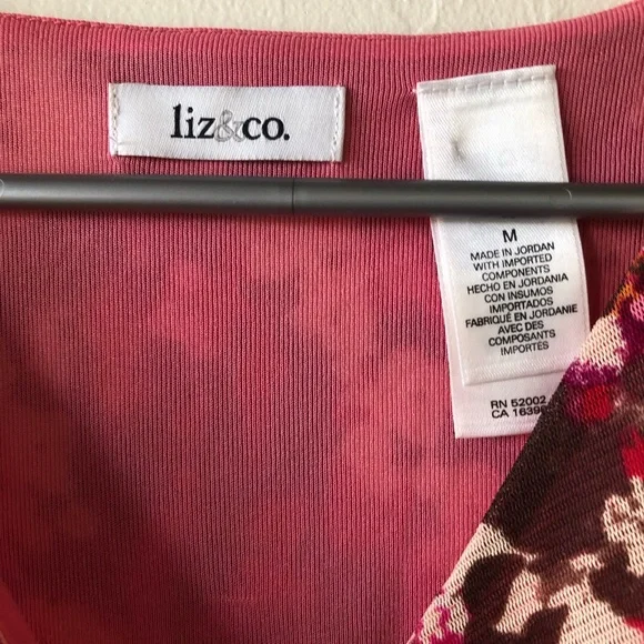 LIZ & CO Womens Semi Sheer Lined Semi Loose Top Size Medium 3/4 Sleeves - Picture 4 of 12